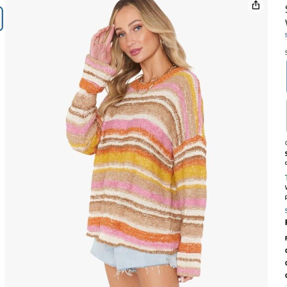 Show Me Your Mumu Sue Cuffed Sweater in Fall Stripe Knit Size S NWOT - Picture 1 of 10